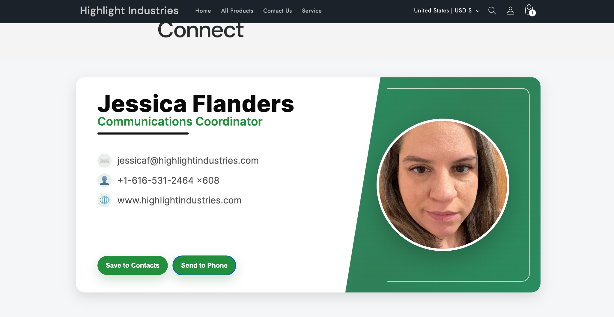 Highlight Industries desktop digital business card interface