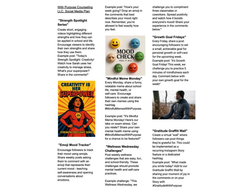 With Purpose Counseling social media materials