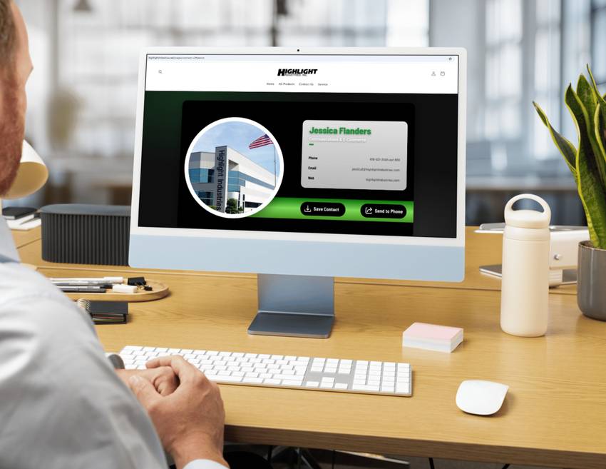 Digital business card displayed on a desktop computer
