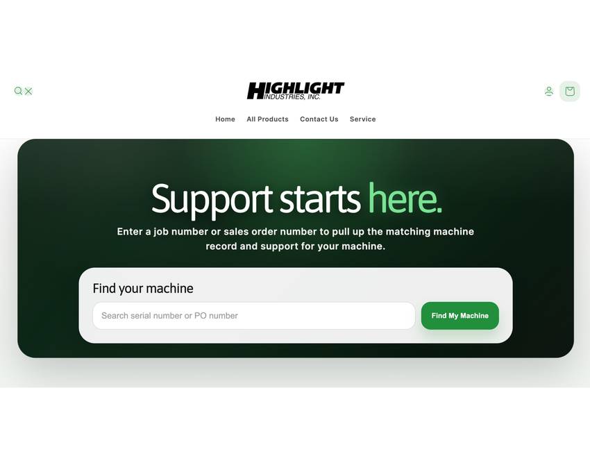 Highlight Industries Support Center search screen