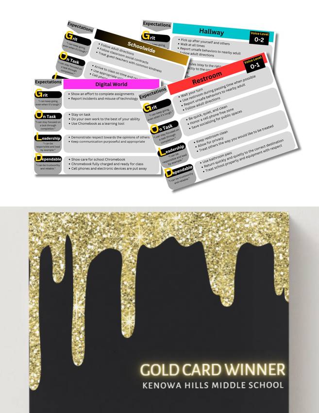 PBIS expectation cards and GOLD Card winner design